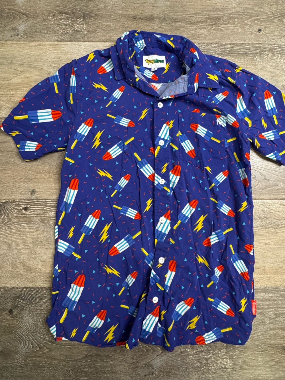Tipsy Elves 4th of July Bright Blue Rocket & Popsicle Button-Up Shirt 1070